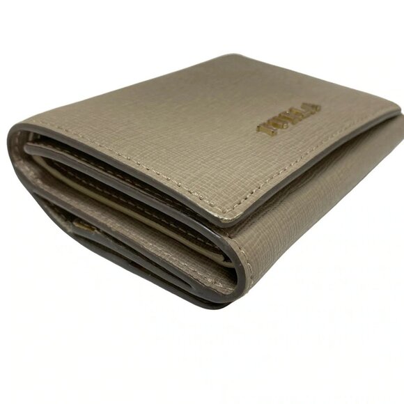 Auth FURLA - Gray Beige Leather Trifold Wallet - Picture 8 of 11